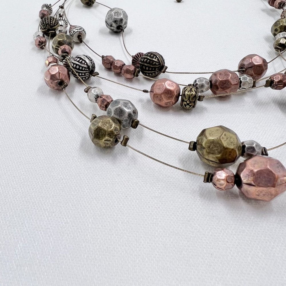 NWOT – Antiqued Gold Tone Five Strand Wire 20” Necklace w/ Tri-Colored Beading - Picture 4 of 6